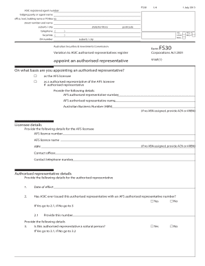 Variation to ASIC Authorised Representatives Register