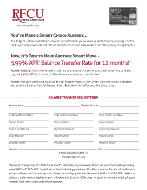 Rutgers Federal Credit Union Visa Balance Transfer Request Form