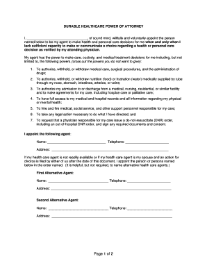 Durable Healthcare Power of Attorney