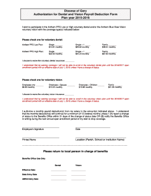 Authorization for Dental and Vision Payroll Deduction Form