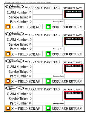 Warranty Part Tag