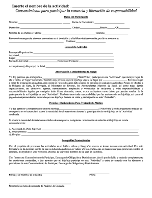 Consentimiento para participar la renuncia y liberación de responsabilidad