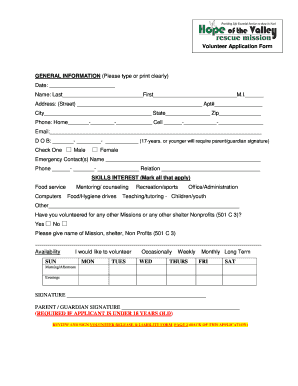 Volunteer Application Form