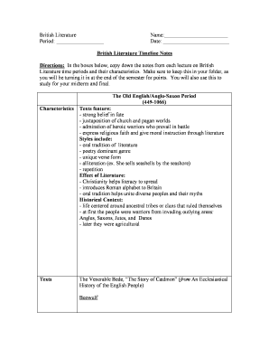 British Literature Timeline Notes