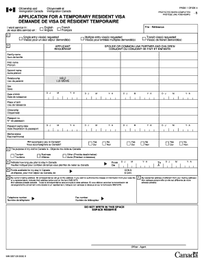 Canada Temporary Resident Visa Application