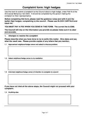 High Hedge Complaint Form