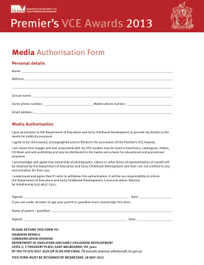Premier's VCE Awards Media Authorization Form