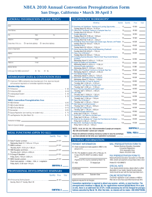 NBEA 2010 Annual Convention Preregistration Form