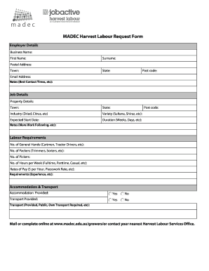MADEC Harvest Labour Request Form