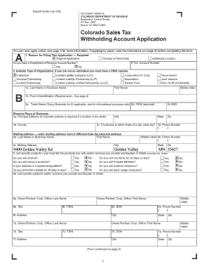 Colorado Sales Tax Withholding Account Application
