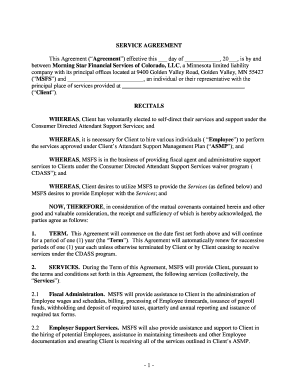 Service Agreement for Consumer Directed Attendant Support Services