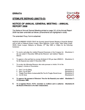 StemLife Berhad Annual General Meeting Proxy Form