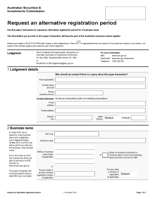 Australian Business Name Registration Period Request