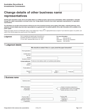 Change Details of Other Business Name Representatives