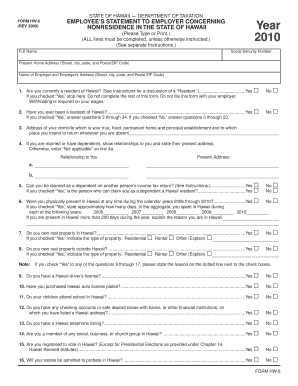 Hawaii Form HW-6 Employee’s Statement to Employer