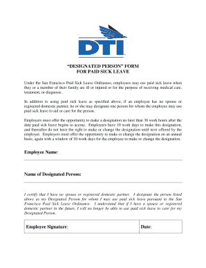 San Francisco Paid Sick Leave Designated Person Form