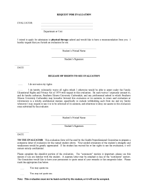 Prephysical Therapy Evaluation Form