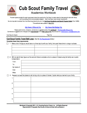 Cub Scout Family Travel Workbook
