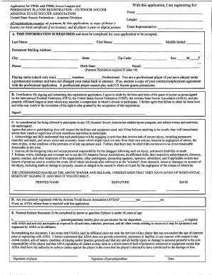 Arizona Soccer League Player Registration Form
