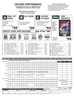 LeClerc Photography Picture Day Order Form