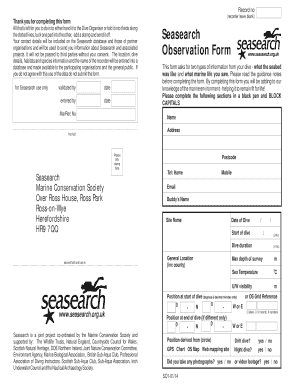 Seasearch Dive Observation Form
