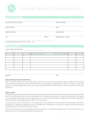 Nerium Customer Refund Authorization Form