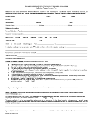 Wisconsin School Medication Request/Consent Form