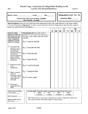 Teacher Assessment for Independent Reading Levels