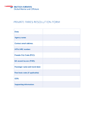 Private Fares Resolution Form