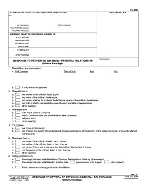 Response to Petition to Establish Parental Relationship