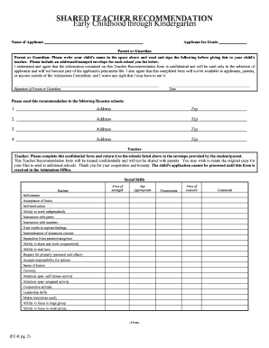 Teacher Recommendation Form