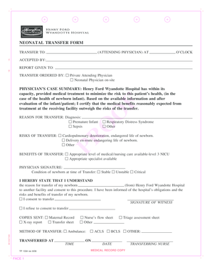 Neonatal Transfer Form