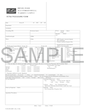 Henry Ford Macomb Hospital Intra Procedure Form