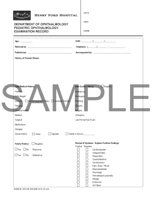 Pediatric Ophthalmology Examination Record
