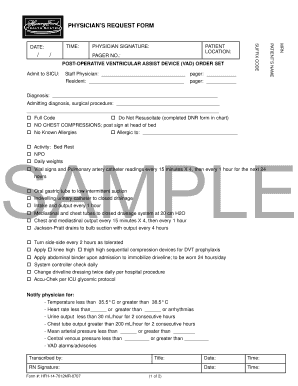 Physician's Request Form for Post-Operative VAD Order Set