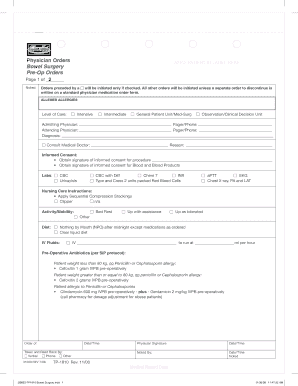 Bowel Surgery Pre-Op Orders