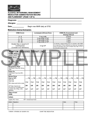 Alcohol Withdrawal Medication Administration Record