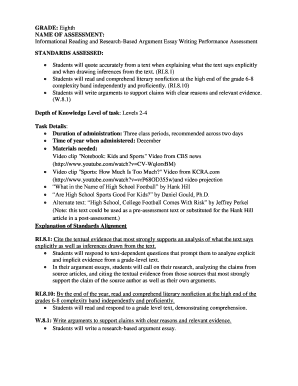 Eighth Grade Informational Reading and Argument Essay Assessment