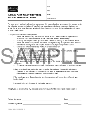 Insulin Pump Adult Protocol Patient Agreement Form