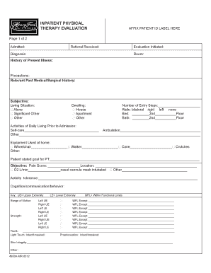 Inpatient Physical Therapy Evaluation Form