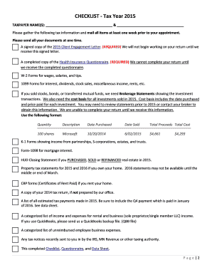 2015 Tax Organizer