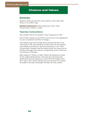 Choices and Values Student Worksheet