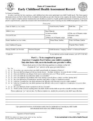 Connecticut Early Childhood Health Assessment Record