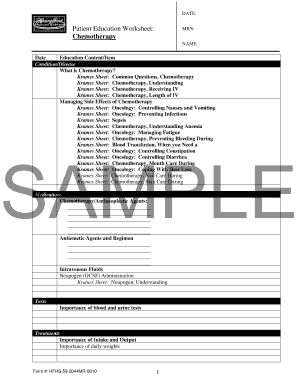 Chemotherapy Patient Education Worksheet