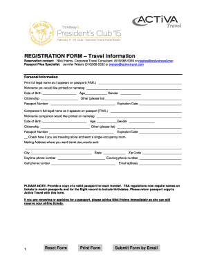 Travel Information Registration Form