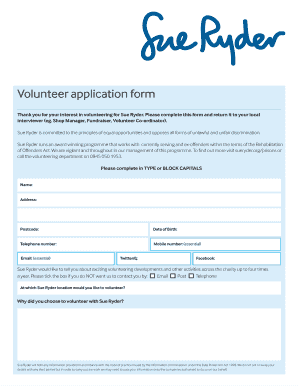 Sue Ryder Volunteer Application Form