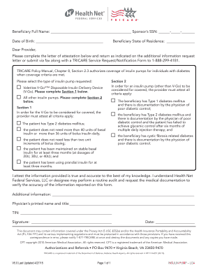 TRICARE Insulin Pump Letter of Attestation