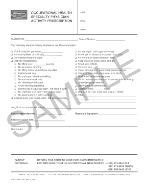 Occupational Health Activity Prescription Form