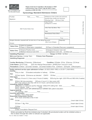West Bloomfield Hospital Gynecology Standard Admission Orders