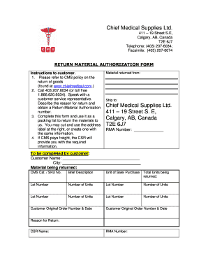 Return Material Authorization Form